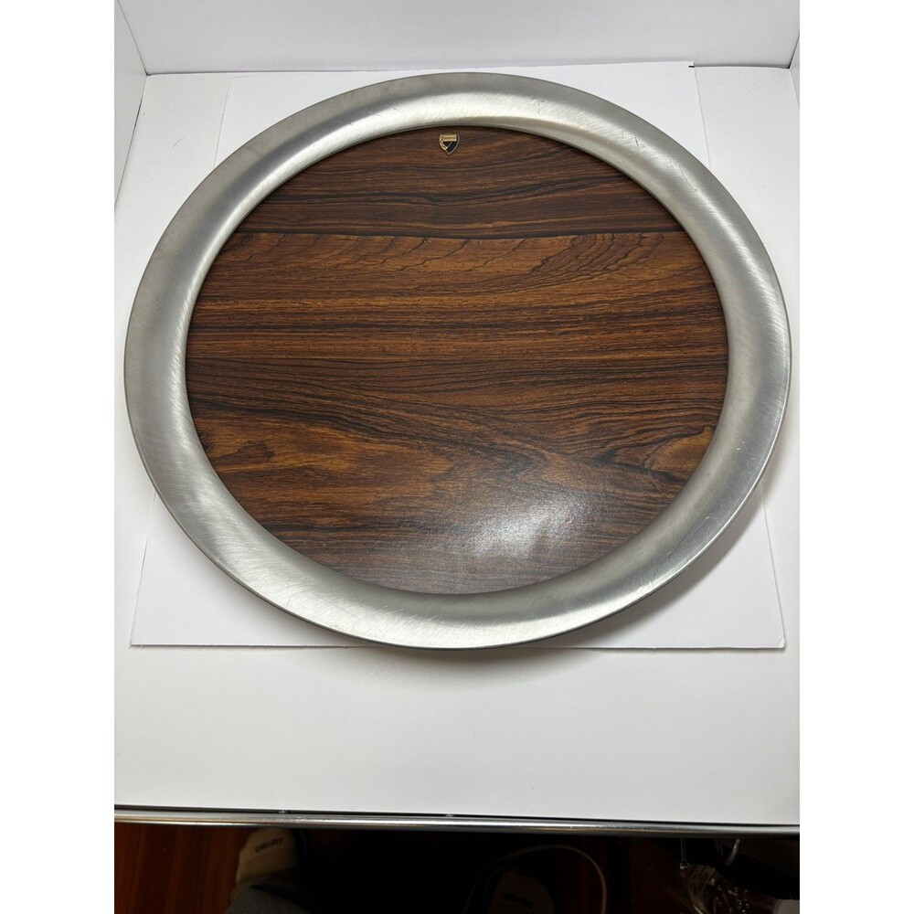 Kirk Stieff Serving Tray Pewter Wood Grain Univis Lens Co Centerpiece 14” MCM